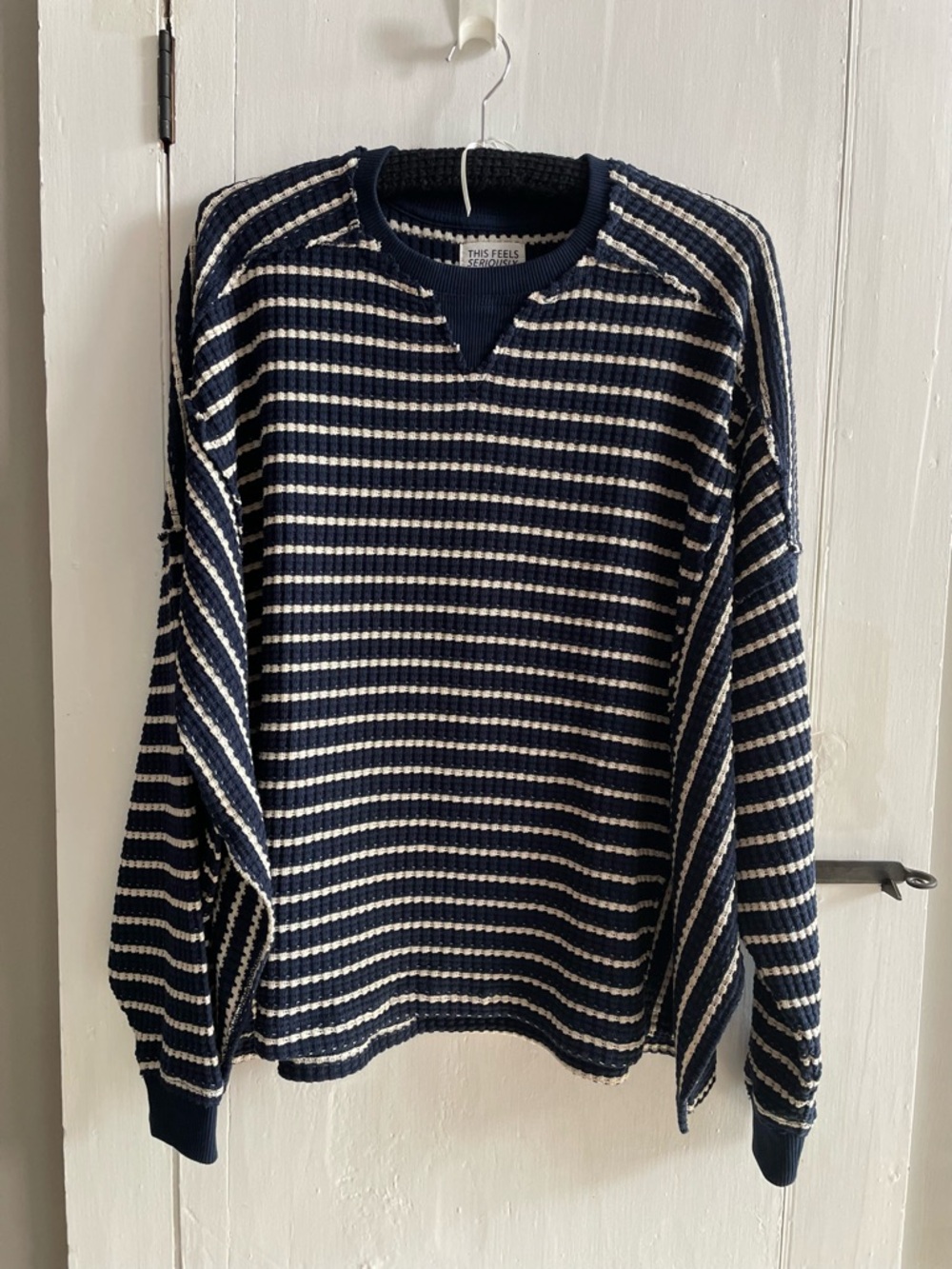 AMERICAN EAGLE Seriously LIVED-IN Oversized Striped Ribbed Long Sleeve Sweater